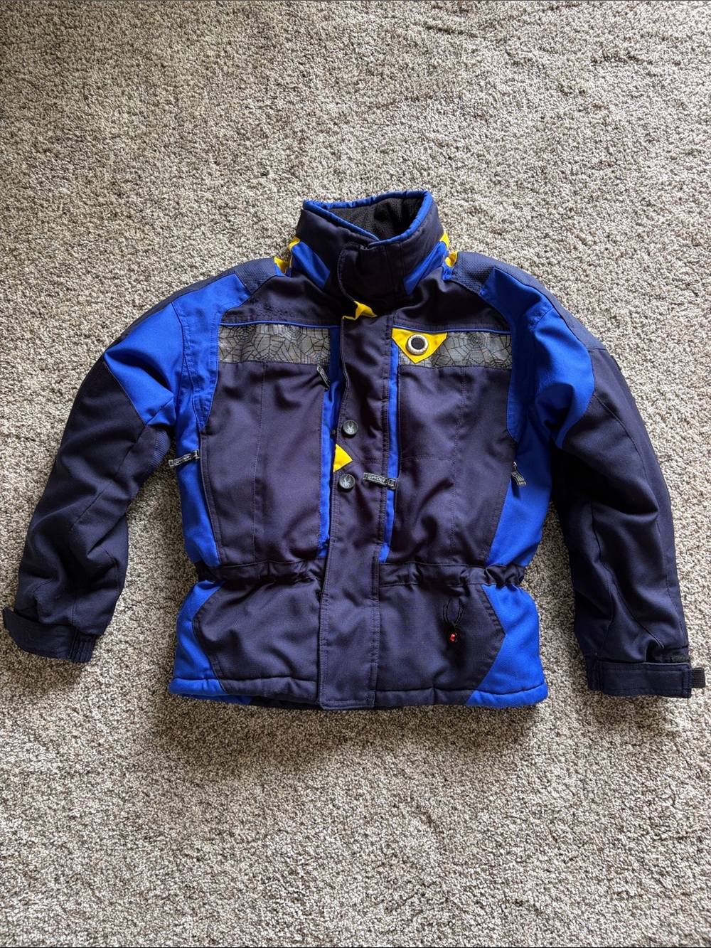Spyder Kids Navy and Bright Blue Puffer Jacket with Yellow Accents